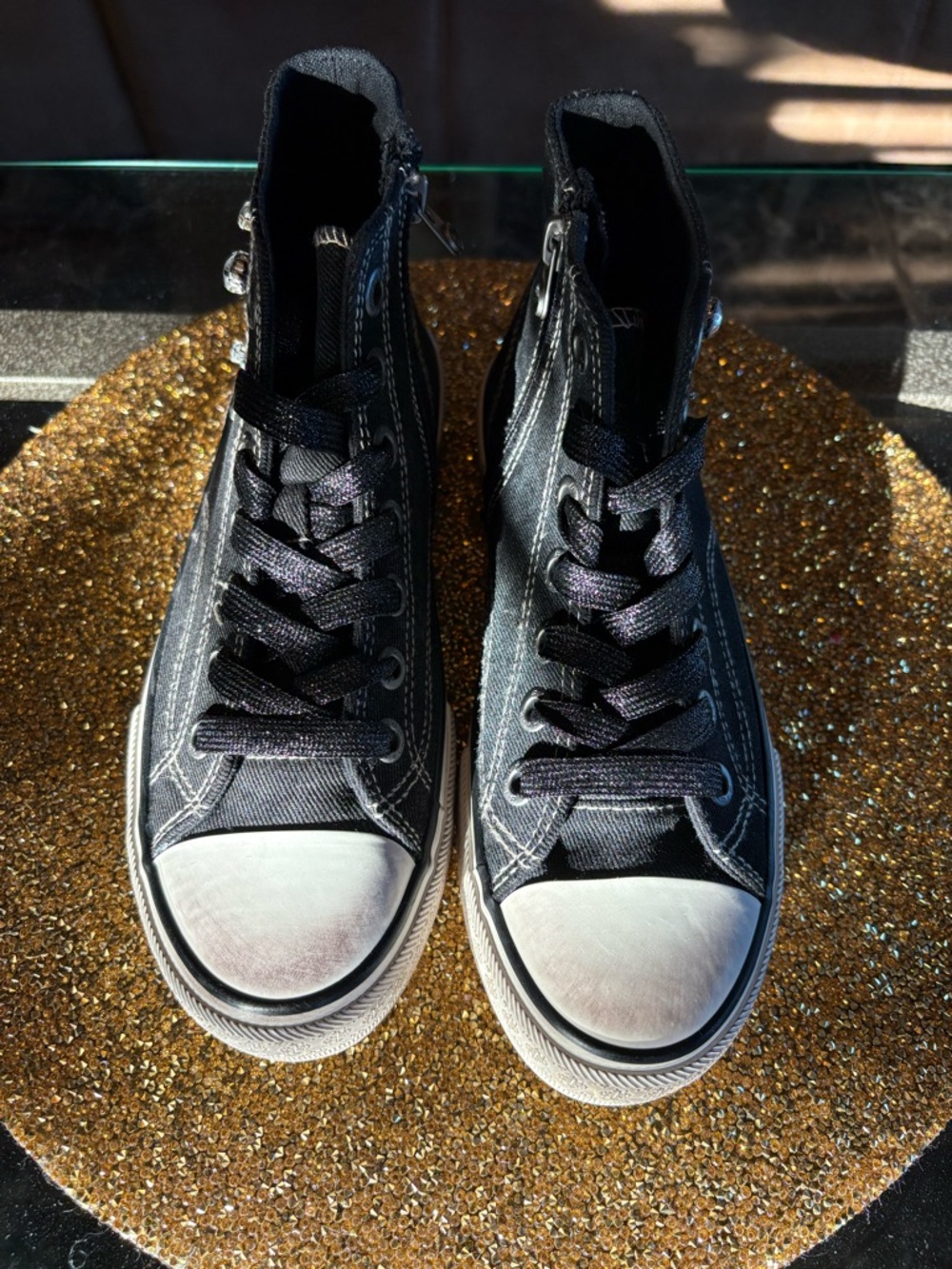 Blowfish Malibu NWT Black Canvas High-Top Sneakers/embellished stones. Size 7 - Picture 2 of 9